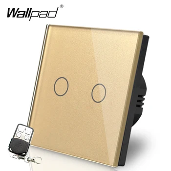 

2 Gang Remote Wallpad Luxury Gold Touch Crystal Glass 2 Gang RF433 Remote Control Electrical Button Switches Free Shipping