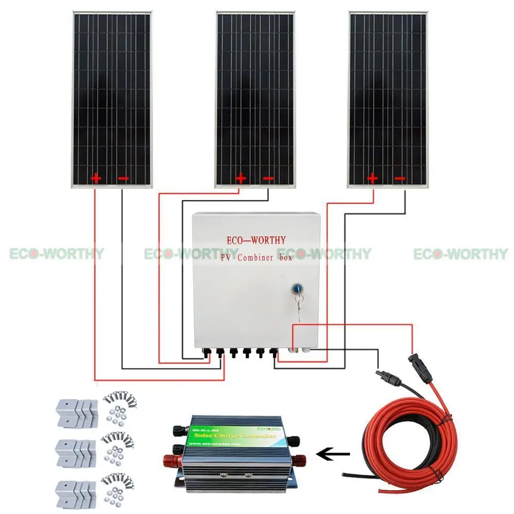 

3pcs 100W 12V Solar Panel 300Watt 6 String PV Combiner Box for Jeep SUV RV Boat