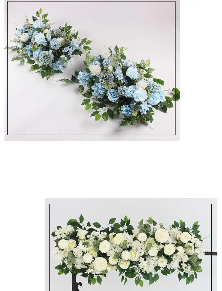 50cm Length DIY Arch Flower Row Silk Flower with Foam Acanthosphere Rose Peony Mix Flower for Wedding Backdrop Decoration