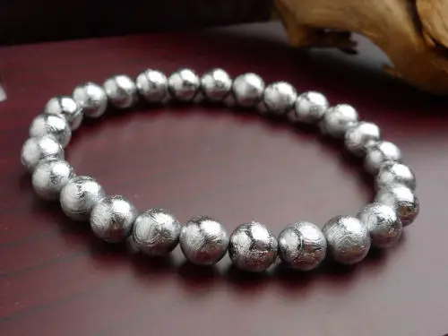 

100% Natural Gibeon Meteorite Round Beads Moldavite Bracelets 7mm Stretch Crystal Beads 925 Silver 26 Beads Jewelry AAAAA