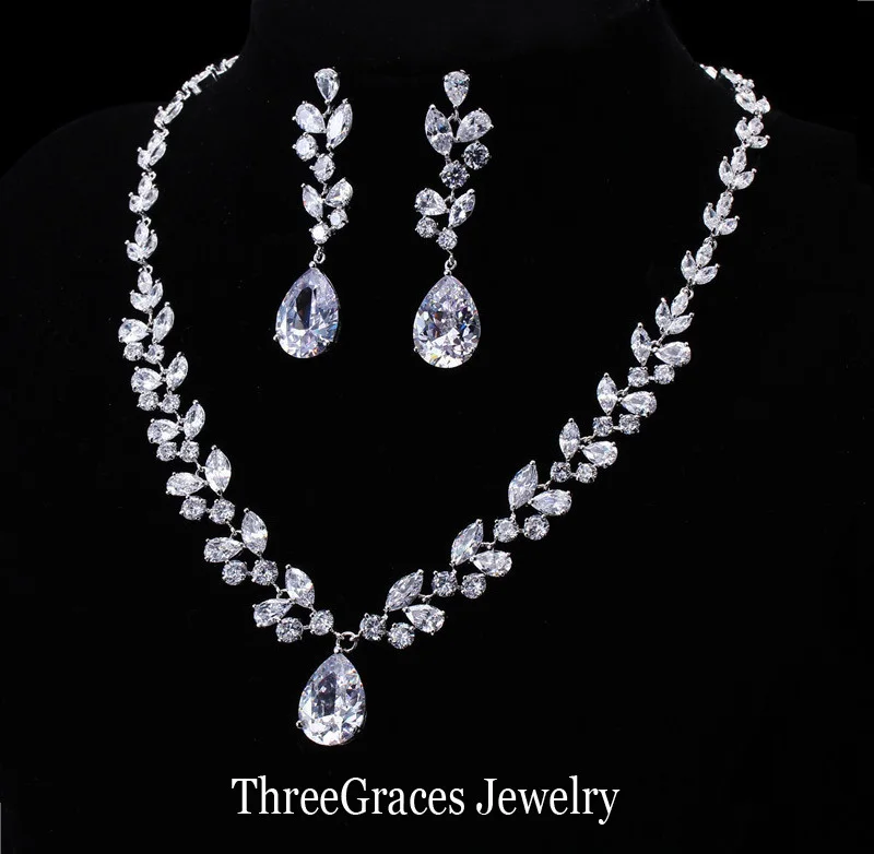 ThreeGraces Luxury Women Wedding Costume Jewelry White Gold Color Leaf