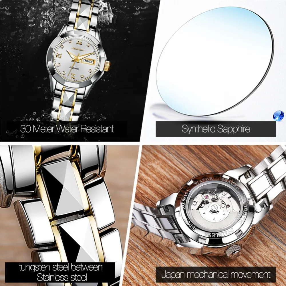 JSDUN, белый бриллиант, маленький циферблат, элегантные женские часы, автоматические механические часы, женские сапфировые водонепроницаемые женские часы, подарки