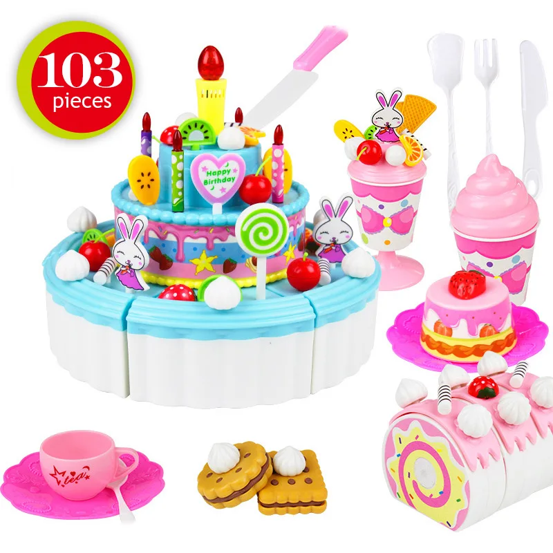

New 12 Styles Kids Cartoon Animal Cake Pretend Play Kitchen Toys Fruit Cutting Birthday Cake Sets Play House Toy for Girls Gifts