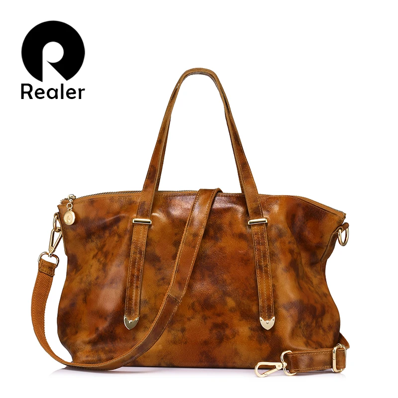 REALER брендовая Сумка-тоут из натуральной кожи, модная женская сумка, женская большая сумка через плечо, высокое качество, одноцветная сумка