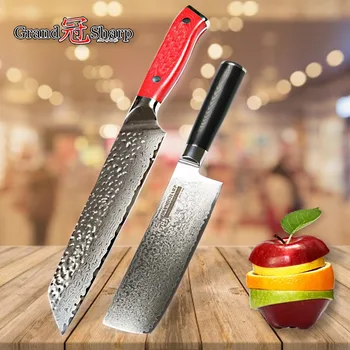 

Damascus Knives Set Chef Kitchen Knife Japanese Kiritsuke Nakiri Damascus 67-Layer Stainless Steel vg10 Cleaver Slicing Cooking
