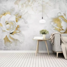 Papel pintado mural 3D personalizado para sala de estar dormitorio rosa dorada flores jardín simple moderno