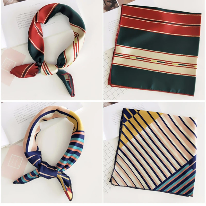 Hot Sales Silk Hair Head Neck Feel Satin Scarf Square Letter Scarf Elegant Women's Collar Handkerchief Bandana Ladis hijab