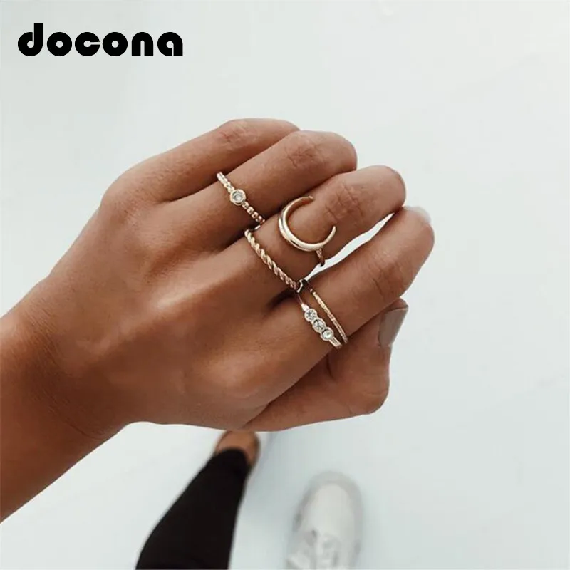 

Docona Vintage Horns Crystal Knuckle Midi Ring Set for Women Gold Color Geometric Finger Rings Set Statement Jewelry Anillo 3964