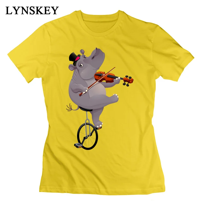 LYNSKEY 100% Cotton Tops Shirt Funny hippo on an unicycle for Women Slim Fit T-Shirt Funny Cute Crewneck Short Sleeve Clothing Shirt white