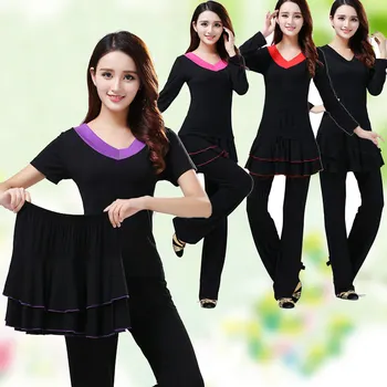 

Square dance suit new winter with female middle-aged and old fission culottes three-piece v-neck dance costumes wholesale