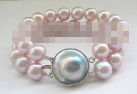 

free shipping 00874 2row 8" purple round freshwater pearl bracelet