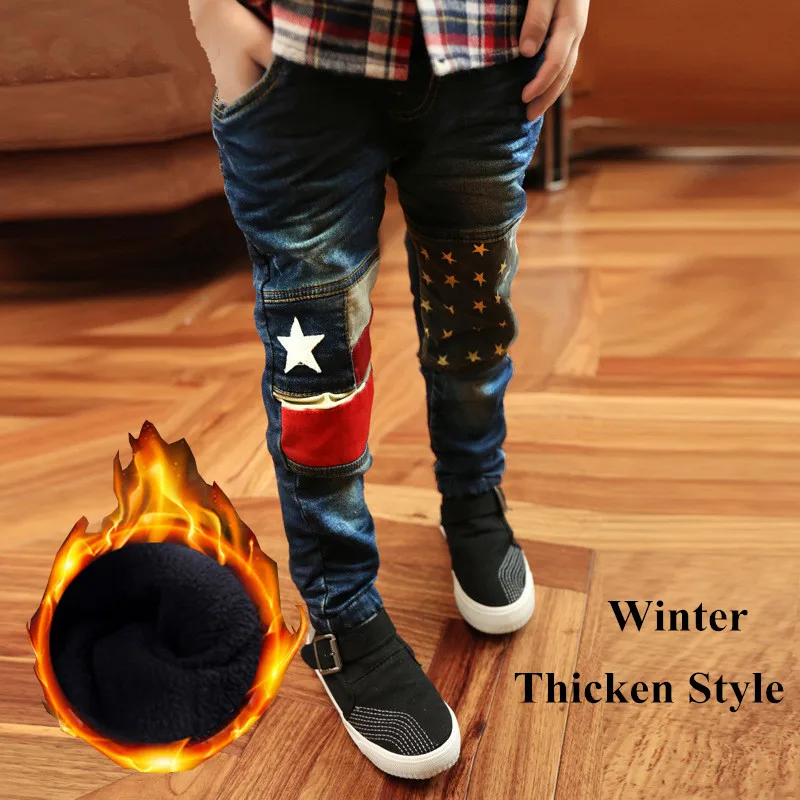 Thicken Winter Новая коллекция детских джинсов повседневные зимние джинсы штаны для мальчиков теплые штаны из хлопка джинсовые штаны для мальчиков детская одежда - Цвет: Thicken Winter