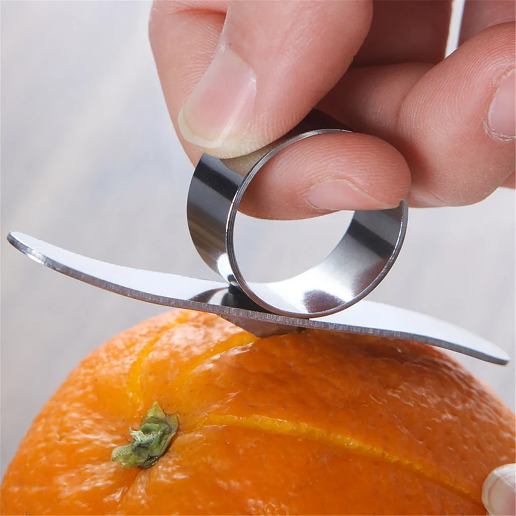 2pc Steel Fruit Tool Creative Kitchen Orange Peeling Tool With Ring Open Lemon Slicer Fruit Peeler Finger Type Cleverly#p4