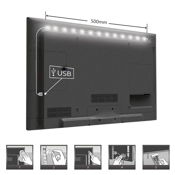 4X50CM USB RGB 5050 LED Waterproof Strip Light TV Backlilghting Kit + 24 Key Remote Control DC5V