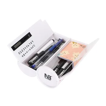 新しいかわいい鉛筆ケース二重層ペンボックスとミラー電卓ホワイトボードペン用学用品化粧品ケース小箱