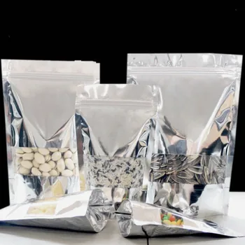 

100pcs Aluminized Translucent Silver Ziplock Stand Up Seal Sealing Bag Food Tea Candy Gift Packaging Bags