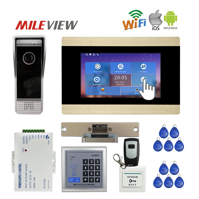 

Free Shipping 1.0MP 720P WIFI 7" Touch Screen Video Intercom Door Phone Record Kit for Android IOS Keypad RFID Remote Unlock