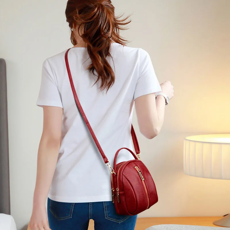 2018 bolso de hombro de cuero multifunción para mujer Mini bolso de escuela con cremallera para chica pequeña Mochila de viaje para mujer