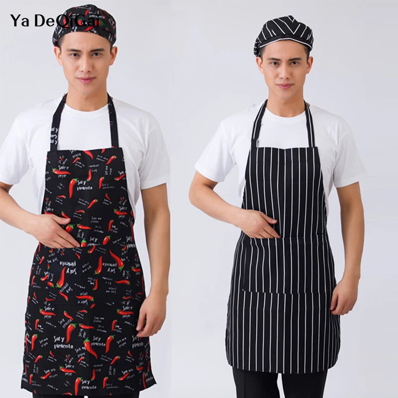 

Striped Hotel Restaurant Chef Waiter Apron Adjustable Half-length Adult Apron Kitchen Cook Apron With Pockets chef uniform apron