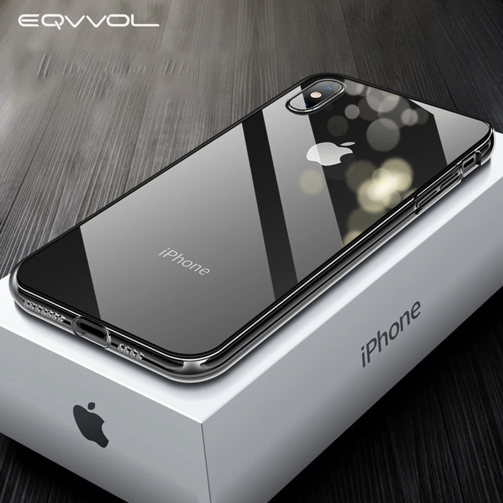 Eqvvol Transparent Glass Phone Case For iPhone 7 8 6 6s Plus Clear Cover X XS MAX XR 9 Soft TPU Edge Back Coque | Мобильные телефоны