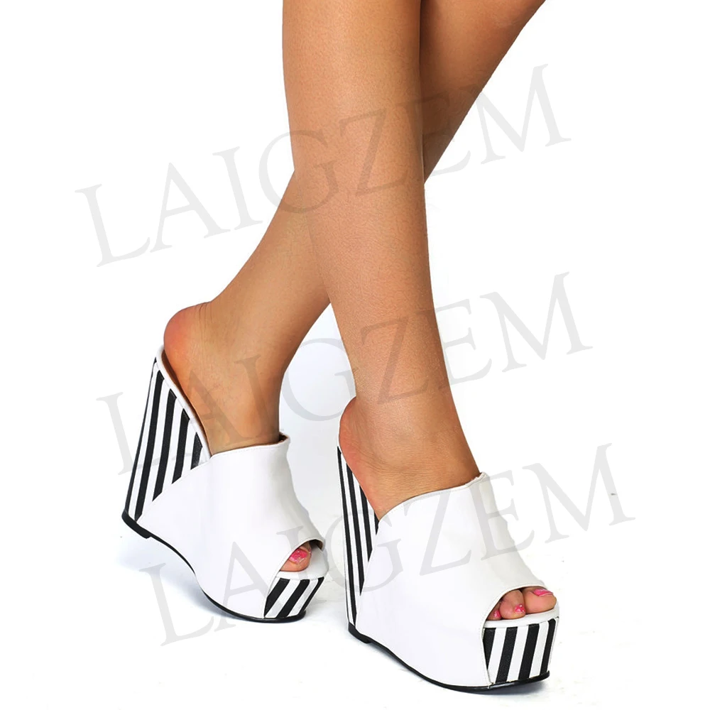 LAIGZEM Women Sandals Wedges Mules Slip On High Heels Sandalias de Verano para Mujer Chaussure Sapato Feminino Big Size 34-47. (4)