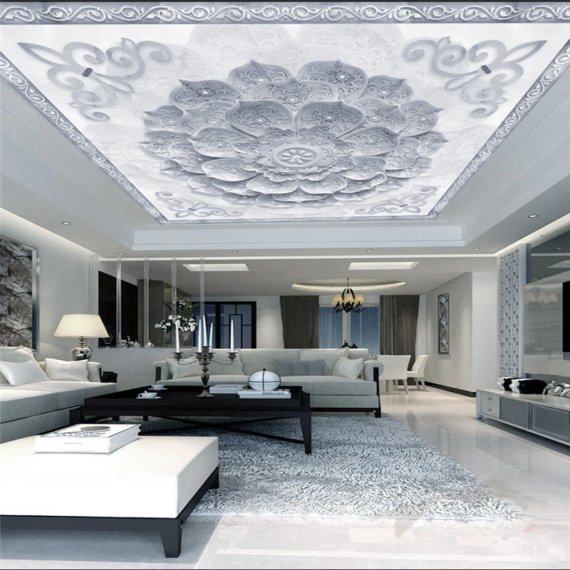 

beibehang Wallpaper Murals Any size photo Aesthetic European marble texture Three-dimensional Lotus Simple Ceiling wallpaper