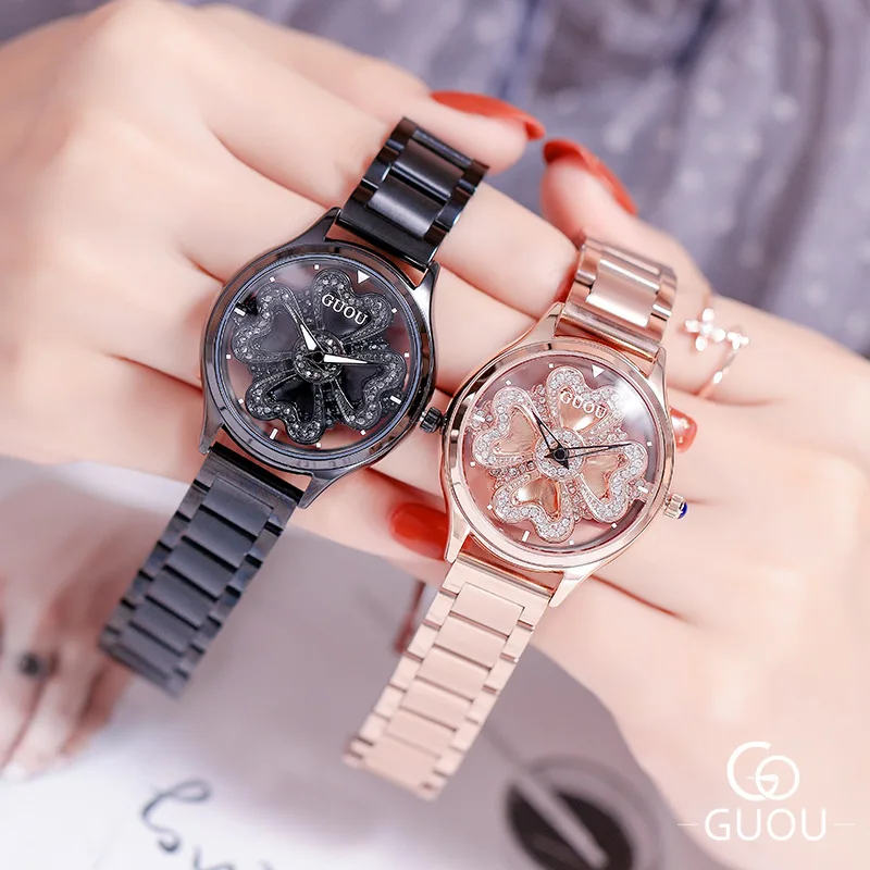 

New fashion retro flower small dial steel belt waterproof playful little woman two-color watch