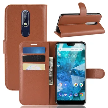 

10pcs/lot Litchi Pattern Flip Magnetic PU Leather Wallet Stand Case For Nokia 7.1 2 3.1 5.1 Plus X5 X6 7 Lychee grain cover