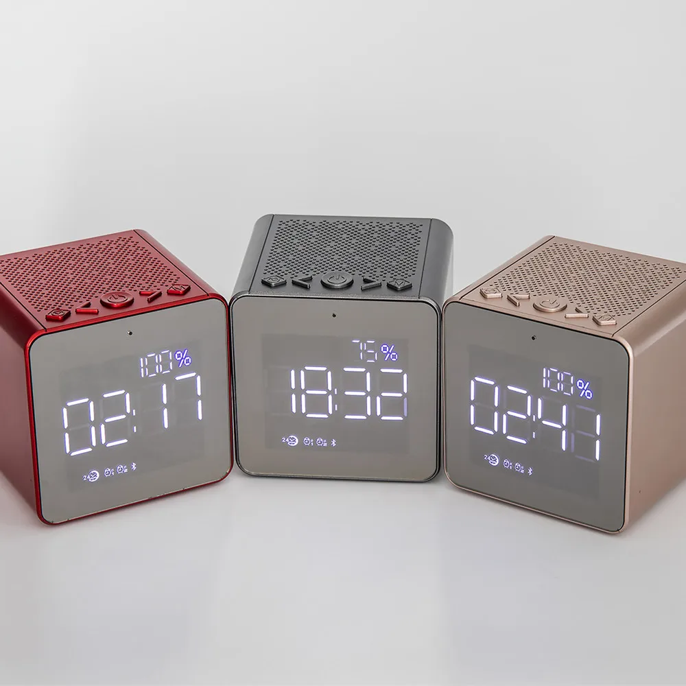 Mini wireless bluetooth speaker with LED Digital Alarm clock FM radio support Aux TF USB music player Desktop speaker column (6)