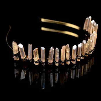 

Halo Crystal Crown Raw Pale Pink Crystal Quartz Tiara For Women Natural stone Headdress Bridal Crown Bridal Headpiece Festival