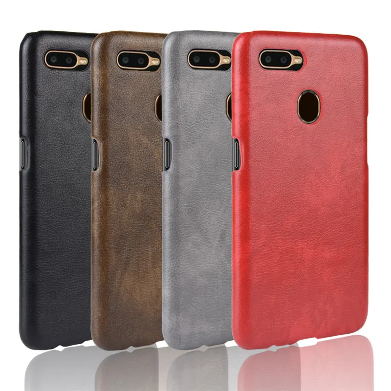 

For OPPO A5s AX5s Case Cover Retro Litchi Grain PU Leather Hard Matte Back Shell Protective Cover Skin Case For OPPO A5s AX5s