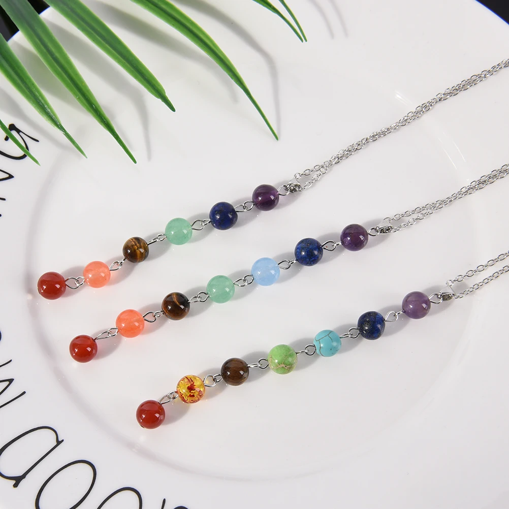 7 Chakra Gem Stone Beads Pendant Necklace Women Yoga Reiki Healing
