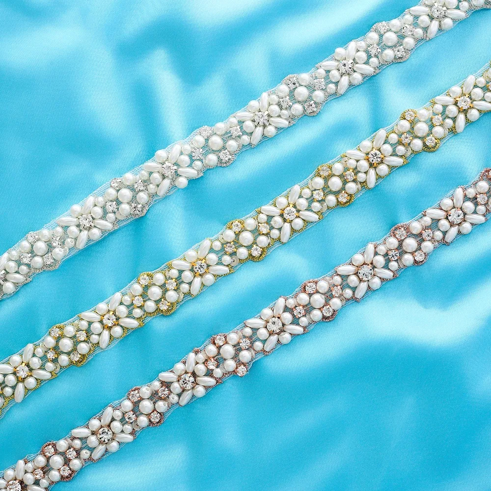 Pearls Wedding Belt Handmade Crystal Bridal Sash Simple Silver Rhinestones Bridal Belt Sash For Wedding Dresses