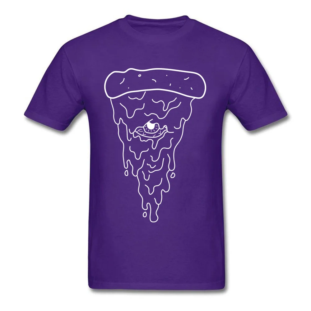 Round Neck Illuminati Pizza 100% Cotton Fabric Men's T-shirts Casual Short Sleeve Tops Tees Funky Customized Tee-Shirt Illuminati Pizza purple