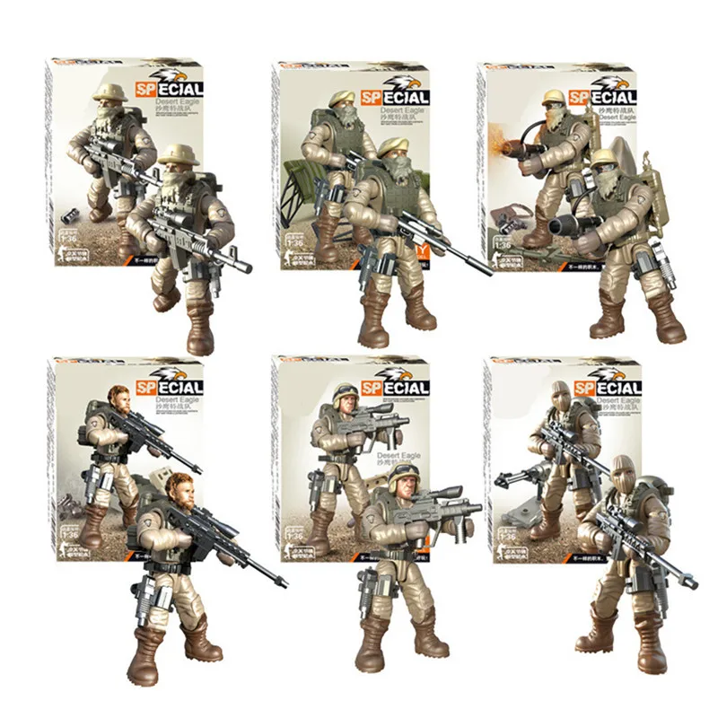 

6Pcs Military Army World War II WW2 Police SWAT Soldiers Special Team Figures Building Blocks Bricks Action For Children Toys