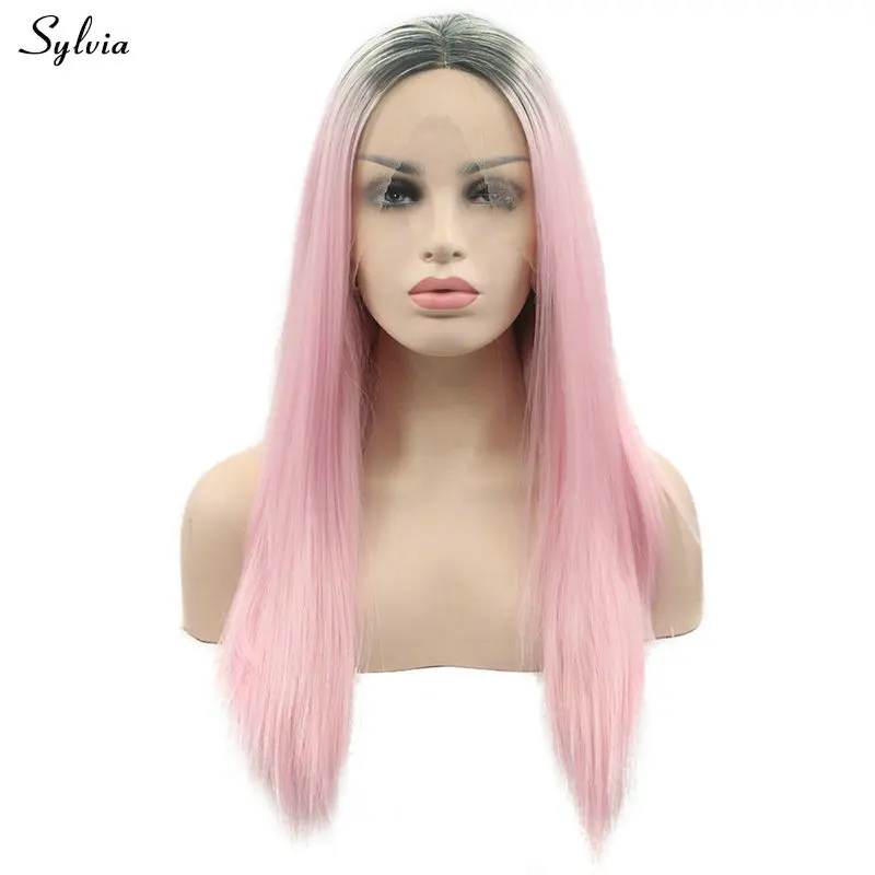 pink ombre synthetic lace front wig (1)