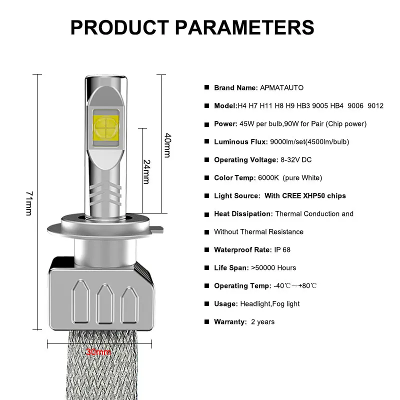 2X 9000LM H7 светодиодный комплект фар для XHP50 чипы безвентиляторный супер белый вождения фар H4 H8 H11 H16(Япония) 9005 9006 H10 9012