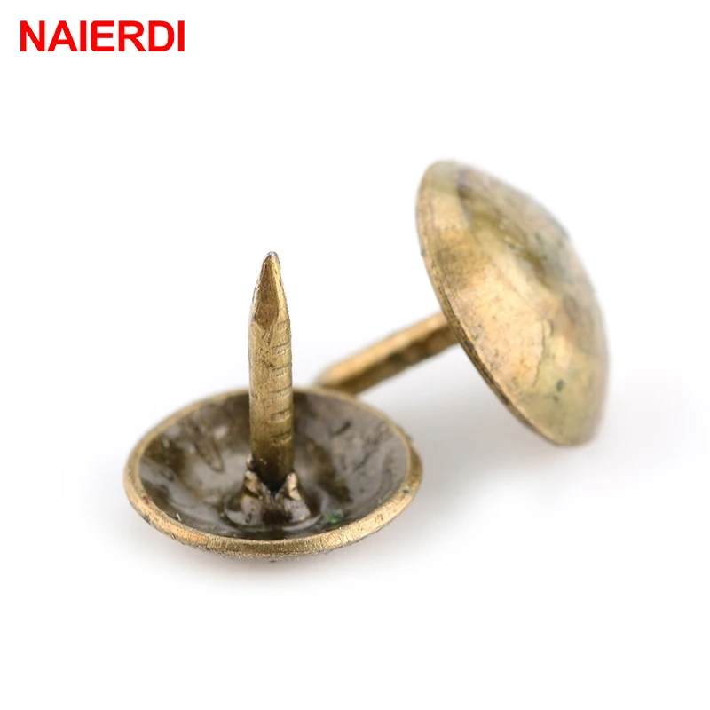 50PCS NAIERDI 8.5x16mm Bronze Tacks Antique Decorative Jewelry Gift Box Push Pin 10x10mm Door Nail For Fasteners Hardware