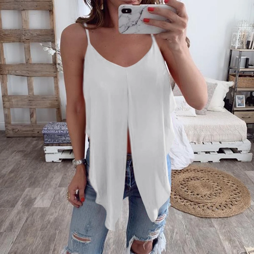 Белый Модные майка для женщин дамы сплошной жилет Blusas бинты рукавов ремень летняя майка с бретелями Женский футболки - Цвет: Белый