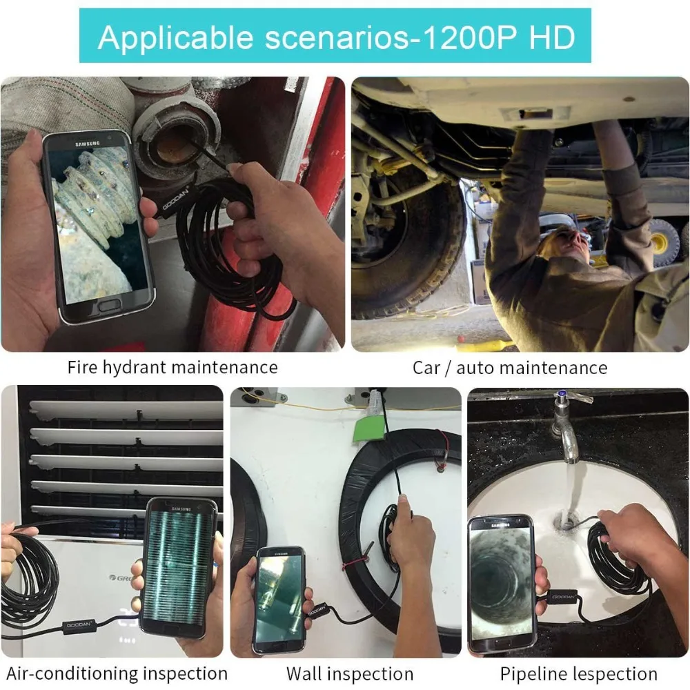 Беспроводной Эндоскоп обновлен 1200 P WiFi Borescop Инспекционная камера 2 0 мегапикселей