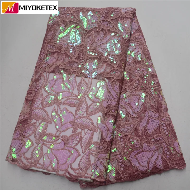 

African Sequins Lace Fabric 2019 High Quality Lace French Tulle Lace Nigerian Sequins Lace Fabrics For Wedding Dress PSA514-1