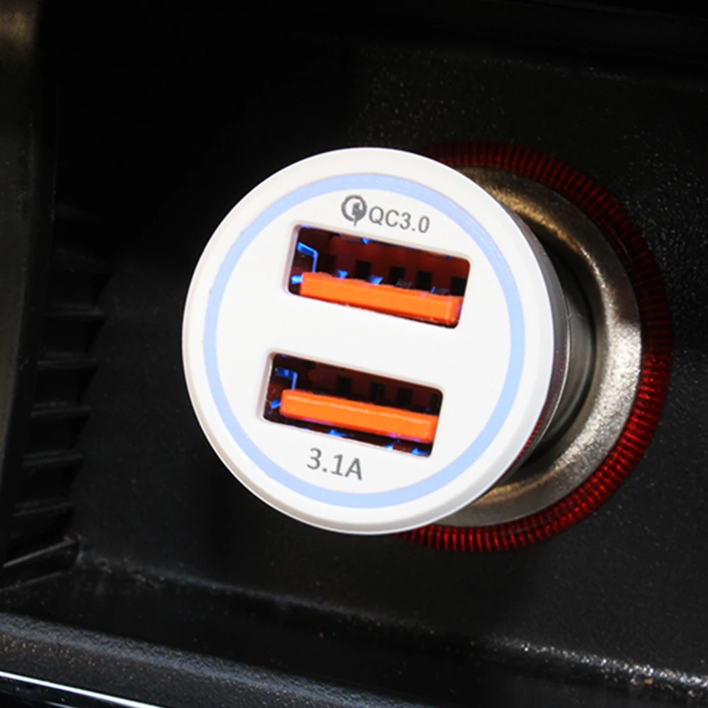 Двойной USB QC3.0+ 3.1A Halo автомобильное зарядное устройство автомобильного прикуривателя зарядное устройство портативное гнездо адаптера питания долговечный для мобильного телефона