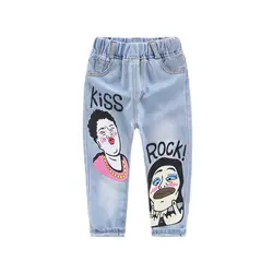 2018New джинсы для девочек высокое качество с рисунком моды и письмо универсальные Cotton100 % Однотонные повседневные штаны детская одежда