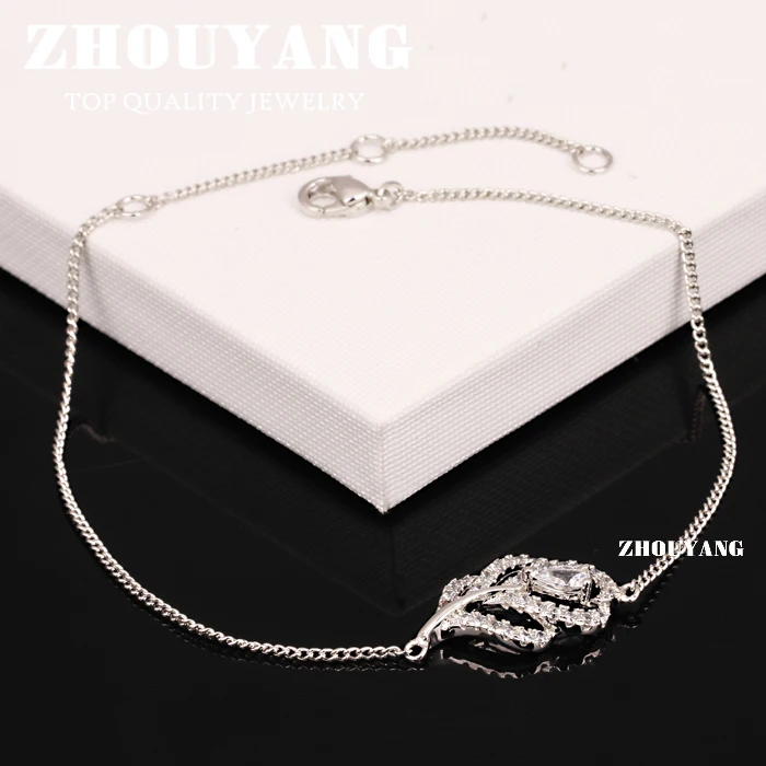 ZHOUYANG Top Quality ZYH193 Lady Micro Insert Clear Crystal Leaf Silver Color Bracelet Jewelry Austrian Crystal Wholesale