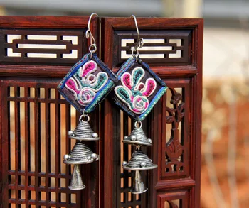

charming Retro tassel embroidery ethnic Miao silver luck Gourd old earrings fine jewelry 100% handmade best birthday