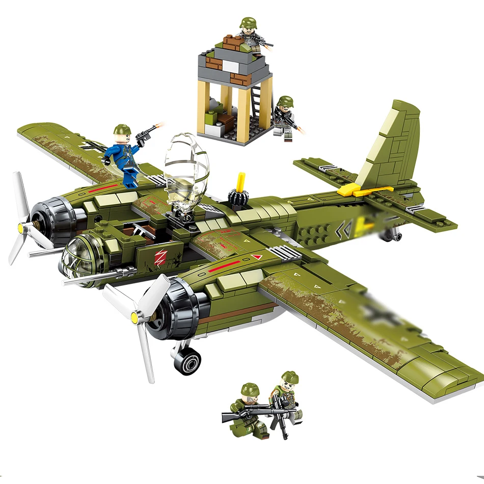 

559PCS Ju-88 Bombing Plane Model Military Vehicles Building Blocks Compatible Legoingly Helicopter Soldier Toys For Children