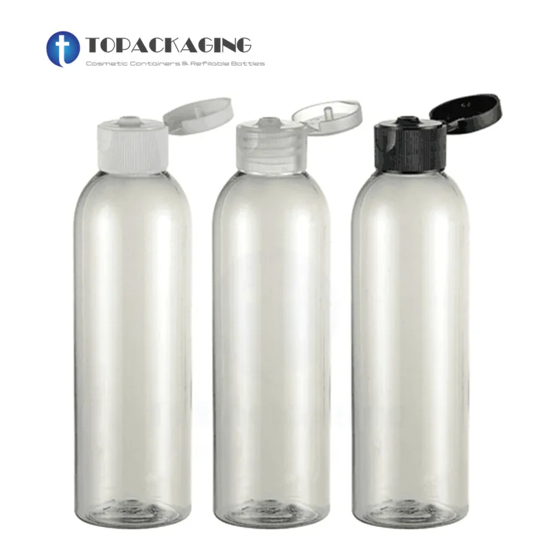 30PCS*200ML Flip Screw Cap Bottle Clear Plastic Cosmetic Container Sample Makeup Essential Oil Refillable Empty Shampoo Packing 60pcs 200ml empty clear glass cosmetic packaging spray lotion shampoo conditioner glass bottles with black white sprayer andpump