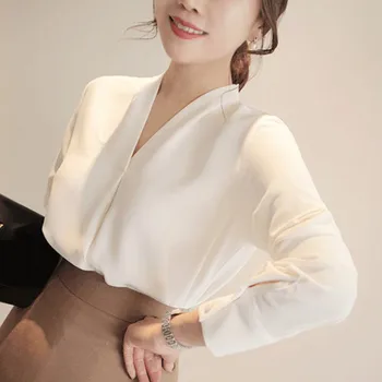 

V-Neck Long Sleeve Chiffon Shirt Brief Style Blouse Women Shirt Office Lady Women Tops Blusas Femininas Camisas Mujer H6