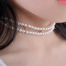 IngeSight. Z Бохо Двухслойное колье из искусственного жемчуга ожерелье массивные короткие бусы ключицы шеи воротник ожерелье женщин ювелирные изделия