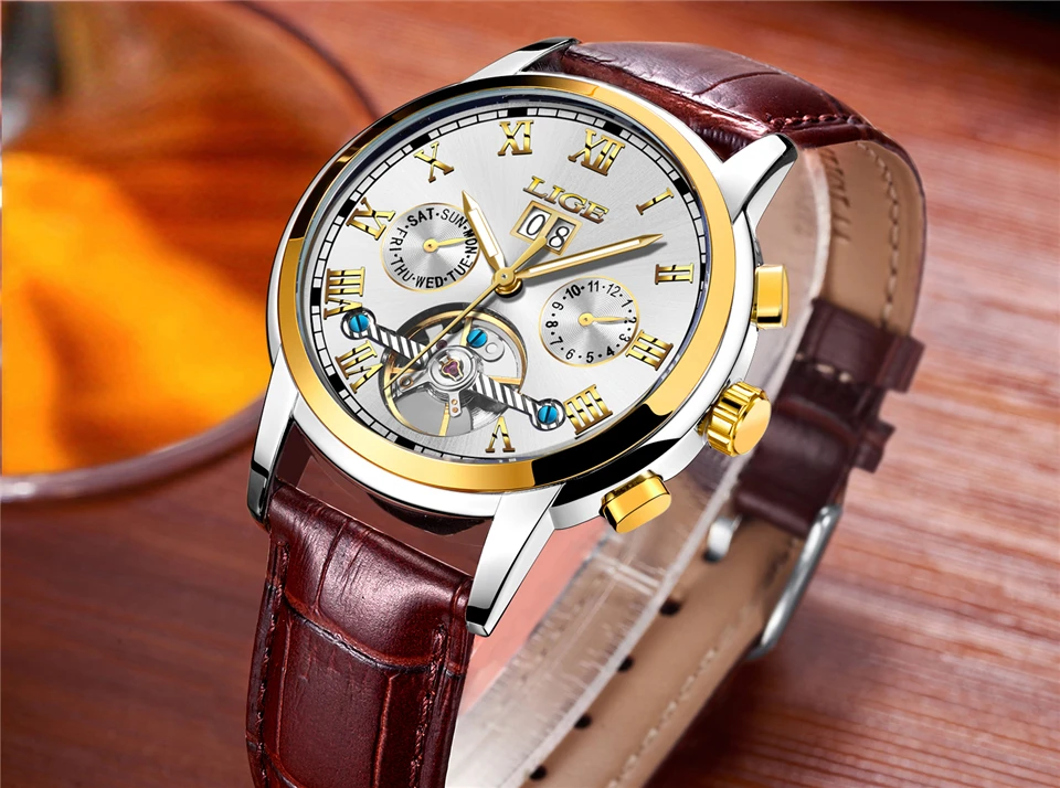 LIGE мужские часы Лидирующий бренд Роскошные автоматические механические часы мужские часы Tourbillon водонепроницаемые спортивные часы Relogio Masculino подарок
